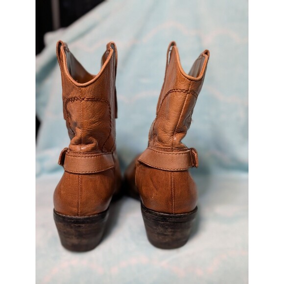Franco Sarto Waco Boots Size 7 Cognac Leather Western Boho Festival Distressed - Picture 7 of 10